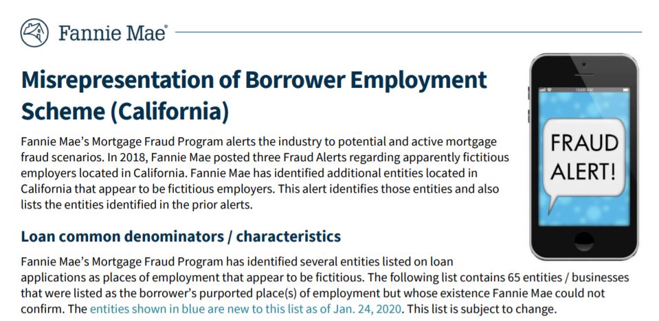 Fraud Alert - Fannie Mae List of Fake Companies Used on Loans Grows to 65