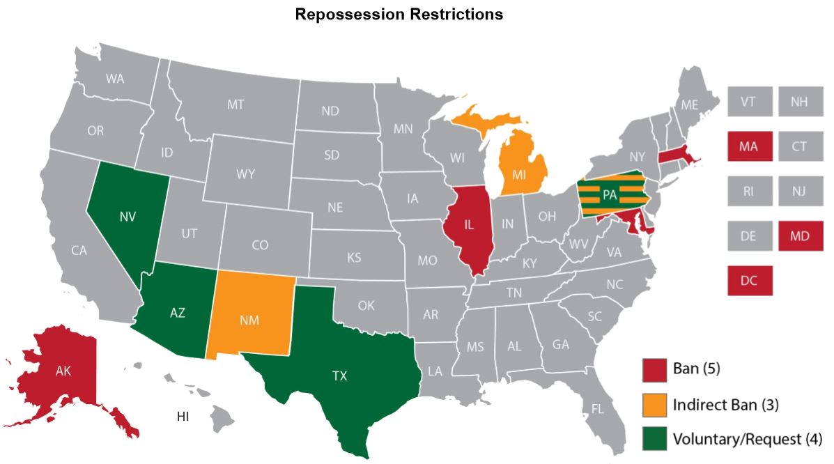 AFSA Offers Auto Repossession and Collections Ban Map and Charts
